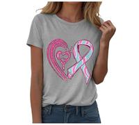 T-shirt décontracté inspirant pour femme - Haut significatif et coloré - Imprimé graphique - Col rond - Manches courtes - Motif cœur - Boucle de conscience - T-shirt charité d'été pour faire des dons
