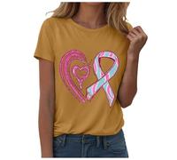 T-shirt décontracté inspirant pour femme - Haut significatif et coloré - Imprimé graphique - Col rond - Manches courtes - Motif cœur - Boucle de conscience - T-shirt charité d'été pour faire des dons