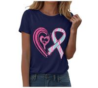 T-shirt décontracté inspirant pour femme - Haut significatif et coloré - Imprimé graphique - Col rond - Manches courtes - Motif cœur - Boucle de conscience - T-shirt charité d'été pour faire des dons