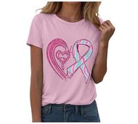 T-shirt décontracté inspirant pour femme - Haut significatif et coloré - Imprimé graphique - Col rond - Manches courtes - Motif cœur - Boucle de conscience - T-shirt charité d'été pour faire des dons
