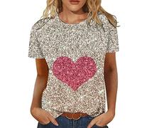 T-shirt décontracté pour blingling - Imprimé - Col rond - Manches courtes - Tunique - Chemisier - Perruque de carnaval, beige, M