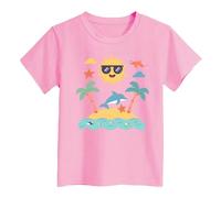 T-shirt décontracté pour enfant avec imprimé île pour garçons et filles, haut tendance avec coupe confortable pour la plage et le quotidien, Rose, 6-7 ans