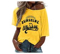 T-shirt décontracté pour femme avec col en V, manches courtes, imprimé lettre, chemisier, grande taille, t-shirt Halloween femme, jaune, S