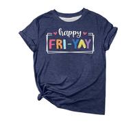T-shirt décontracté pour femme avec col rond et imprimé floral pour un confort quotidien et un accompagnement tendance au quotidien, bleu foncé, L