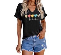 T-shirt décontracté pour femme avec col rond imprimé graphique pour de nombreuses occasions, Noir , XXL