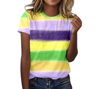 T-shirt décontracté pour femme avec design tendance à manches courtes, imprimé coloré pour un look tendance, jaune, L