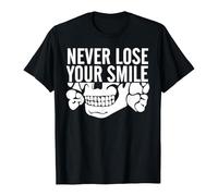 T-shirt décontracté pour femme avec imprimé à manches courtes Sweashirt Doux Col rond Pull Never Lose Your Smile Squad T-shirt respirant basique pour les tenues décontractées à la mode, O Noir., M