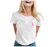 T-shirt décontracté pour femme avec imprimé cancer du sein et col rond pour un usage quotidien au printemps et en été, Blanc., S