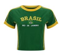 T-shirt décontracté pour femme avec imprimé drapeau à manches courtes pour un confort quotidien élégant au printemps et en été, vert, L