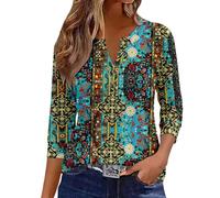 T-shirt décontracté pour femme avec manches trois-quarts, imprimé tendance pour un ajustement décontracté, Camouflage, S