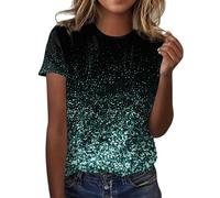 T-shirt décontracté pour femme - Imprimé à paillettes - Col rond - T-shirt ample - Mode de maternité d'hiver, vert, L