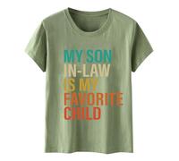 T-shirt décontracté pour femme « My Son in Law is My Favorite Child » - T-shirt d'été athlétique ample à manches courtes - Coupe ample - Tendance - Imprimé lettres - Couleur unie, vert militaire, XL