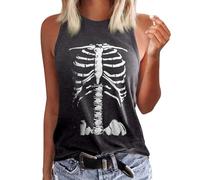 T-shirt décontracté pour femme, sans manches, col rond, imprimé graphique, haut pour tous les jours au printemps et en été, idéal à assortir avec un pantalon, gris foncé, 5XL