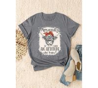 t-shirt décontracté pour femmes grandes tailles d"été à imprimé vache, col rond, manches courtes, avec slogan "Apparemment j'ai une attitude, qui l'eût cru". Hauts graphiques pour femmes. 0XL,1XL,2XL,