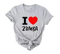 T-Shirt décontracté pour Femmes I Love Zumba Dance Graphic Print Short Sleeve Crewneck Tee pour Loisirs Sports Fitness Yoga