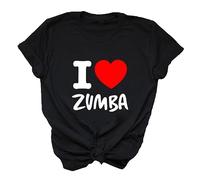 T-Shirt décontracté pour Femmes I Love Zumba Dance Graphic Print Short Sleeve Crewneck Tee pour Loisirs Sports Fitness Yoga