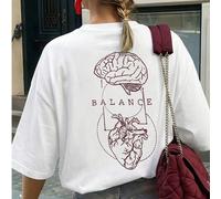 T-shirt décontracté pour femmes, imprimé d'anatomie du cerveau et du cœur, coupe ample et lâche, style de rue à col rond, manches courtes, convient pour les trajets, les voyages en ville, les sorties 