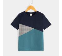 T-shirt décontracté pour garçons pré-adolescents avec motif prince-de-galles et contraste, minimaliste et confortable, convient pour le port quotidien en été 6Y,7Y,8Y,9Y,10Y,11-12Y,13-14YCarreauÉtoffe