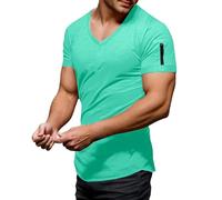 T-shirt décontracté pour homme avec col en V et fermeture éclair pour un usage quotidien, parfait pour le printemps et l'été, idéal avec un jean décontracté, Vert clair., M
