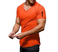 T-shirt décontracté pour homme avec col en V et fermeture éclair pour un usage quotidien, parfait pour le printemps et l'été, idéal avec un jean décontracté, Orange, XL