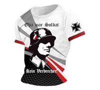 T-shirt décontracté pour homme avec col rond, manches courtes, coupe ample, design sportif tendance, imprimé soldat allemand européen, plus confortable pour les activités de loisirs, Noir , L