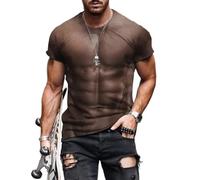T-shirt décontracté pour homme avec impression de faux muscles amusants, haut de personnalité à manches courtes pour usage quotidien et fête (2XL E)