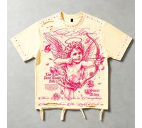 T-shirt décontracté pour homme avec ornementation de strass lourds, top à manches courtes et col ras-du-cou L,M,S,XL,XS,XXLPortrait,graphique,LettresTissu tricoté
