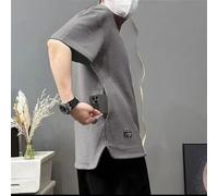 T-shirt décontracté pour homme avec poche cachée, haut respirant à cinq points et col rond pour les vacances et un usage quotidien (M gris)