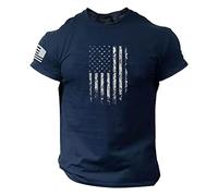 T-shirt décontracté pour homme - Hauts d'été - Logo du drapeau américain - Style décontracté - Imprimé en 3D - T-shirt à manches courtes pour homme, bleu marine, M