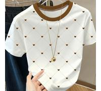 T-shirt décontracté régulier à col rond et manches courtes avec imprimé cœur pour femmes grandes tailles 0XL,1XL,2XL,3XLGéométriqueTissu tricoté