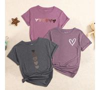 T-shirt décontracté régulier pour femmes à col rond et manches courtes avec imprimé cœur L,M,S,XLCœurTissu tricoté