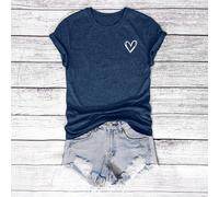 T-shirt décontracté régulier pour femmes grandes tailles, col rond, manches courtes, imprimé cœur 1XL,2XL,3XL,4XLCœurÉtoffe