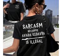 T-shirt décontracté rétro noir à col rond, manches courtes, avec citations magiques et graphique de baguette pour femmes grandes tailles, été 0XL,1XL,2XL,3XL,4XL,5XLLettresTissu tricoté
