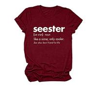 T-shirt décontracté Seester Like A Sister Only pour femme - Coupe ample - Imprimé lettre 2026 - T-shirt d'été à manches courtes - T-shirt tendance, bordeaux, M