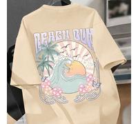 T-shirt décontracté simple pour fille préadolescente, motif plage et bord de mer, style vacances et jours fériés. Vêtements pour enfants, filles, pull, col rond, manches courtes. Nouveau Top à manches
