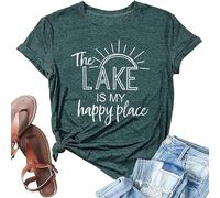 T-shirt décontracté « The Lake is My Happy Place » pour femme 2025 graphique entraînement sorties, hauts amples tendance, coupe ample, pour les vacances d'été, la plage, t-shirts mignons à manches