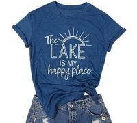 T-shirt décontracté « The Lake is My Happy Place » pour femme 2025 graphique entraînement sorties, hauts amples tendance, coupe ample, pour les vacances d'été, la plage, t-shirts mignons à manches