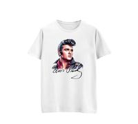 T-shirt dédié à Elvis Presley Le Roi du Rock And Roll avec Portrait et Signature, Blanc, S