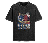 T-shirt délavé acide pour homme Ace Attorney Select Lawyer Phoenix Wright Versus Miles Edgeworth Button Closure, Noir , XL