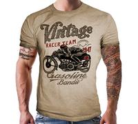 T-shirt délavé au look usé - Vintage Racer Team, Sable délavé, XL