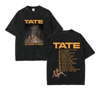 T-Shirt Délavé Tate McRae, Col Rond À Manches Courtes, Haut Décontracté, Style Harajuku (Black 1,M)