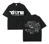 T-Shirt Délavé Tate McRae, Col Rond À Manches Courtes, Haut Décontracté, Style Harajuku (Black 16,Grand)