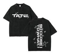 T-Shirt Délavé Tate McRae, Col Rond À Manches Courtes, Haut Décontracté, Style Harajuku (Black 3,M)