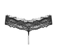 T-Shirt Dentelle Uni Femme sous-vêtements Transparents avec Perles String Ludique pour Massage Tanga Uni Perles Massantes String Dentelle Transparent Érotique Culotte Sensuelle sans Coutures Le Noir