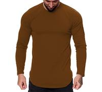 T-shirt d'entraînement de bodybuilding pour homme, coupe ajustée, manches longues, séchage rapide, évacuation de l'humidité, gym, course à pied, vêtements de sport, café, XL