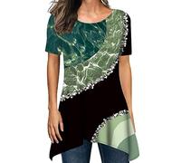 T-shirt d'été 2024 pour femme - Imprimé 3D - Col rond - Manches courtes - Manches courtes - Pour l'extérieur - Décontracté - Moderne - Urban - Respirant - Loisirs, vert, XXXXXL