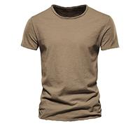 T-shirt d'été à col rond pour homme, légèrement cintré, couleur unie, manches courtes, doux et confortable, t-shirt décontracté respirant pour l'extérieur, marron, M