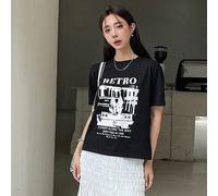 T-shirt d'été à manches courtes avec motif rétro pour femmes. Imprimé "SCENERY ALONG THE WAY HAPPY TIME IN 19 GIVE EVERY DAY THE CHANT TO THE MORAIPUR DAY OF YOUR LIFE" L,M,S,XLBlocs de couleur,graphi