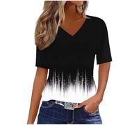 T-shirt d'été à manches courtes décontracté léger et confortable avec col en V pour femme - Tunique élégante - Chemisier vintage ample pour sortir, streetwear, A006 Noir, 36