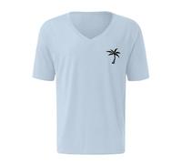 T-shirt d'été à manches courtes et col en V pour homme Motif noix de coco, bleu clair, 3XL